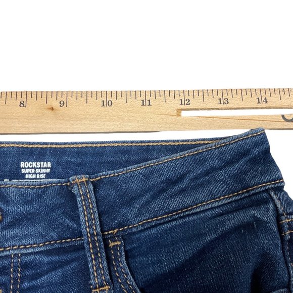 Old Navy Super Skinny High Rise Rockstar Blue Jeans Size‎ 4 Button Up Raw Hem - Picture 7 of 12